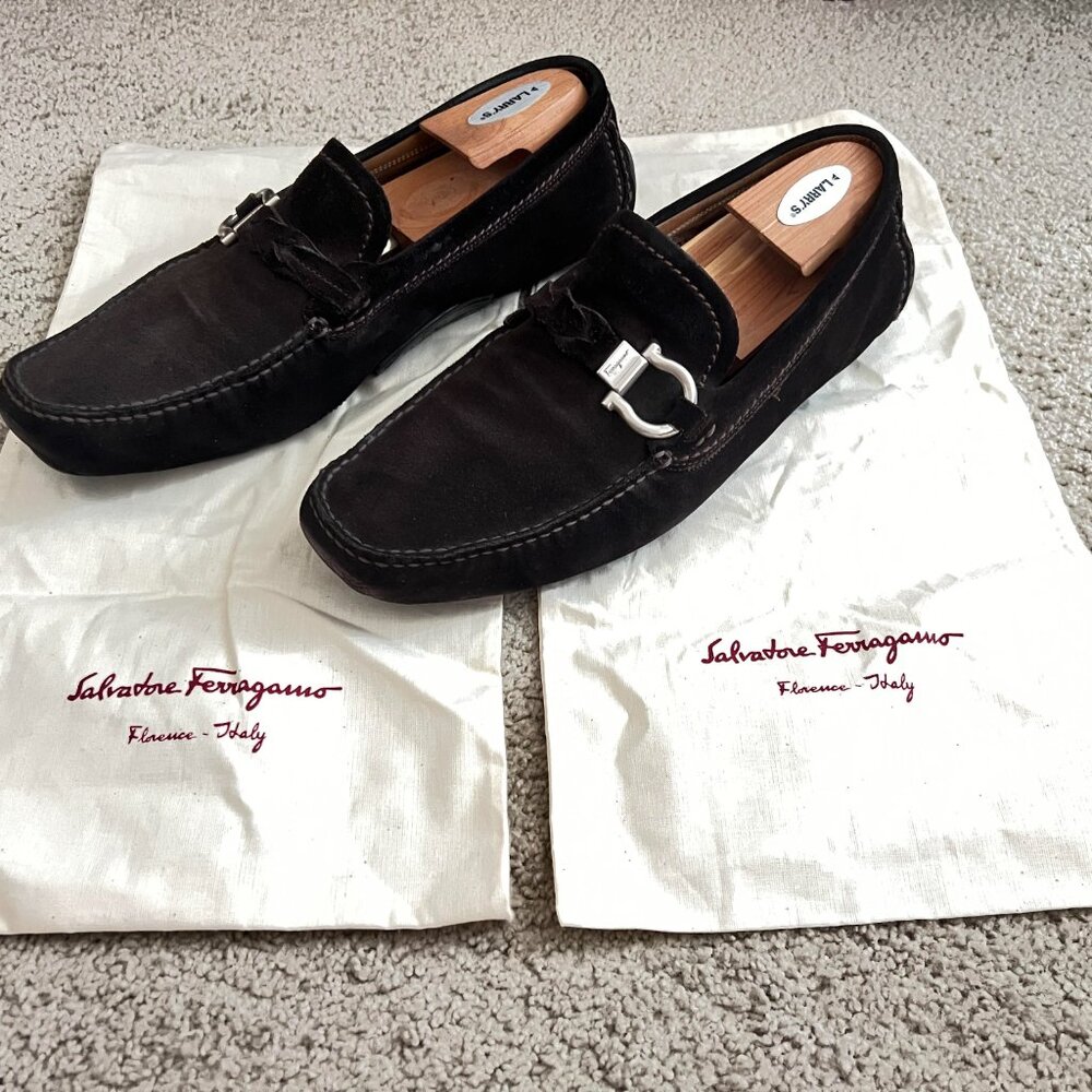 $995 Authentic SALVATORE FERRAGAMO Made in ITALY Brown Suede Loafers Sz.9.5 EE